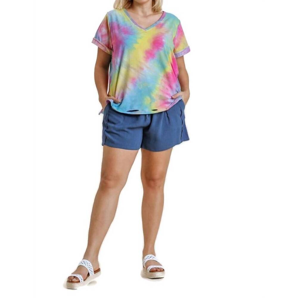 NEW UMGEE distressed tie dye top in pink/sky - Picture 6 of 6